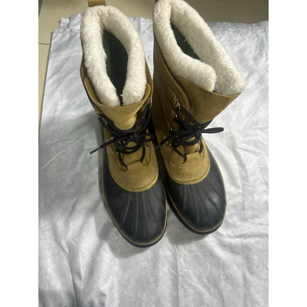 Sorel Caribou Mens Winter Boots Tan Black Waterproof Rubber Leather Snow Boots